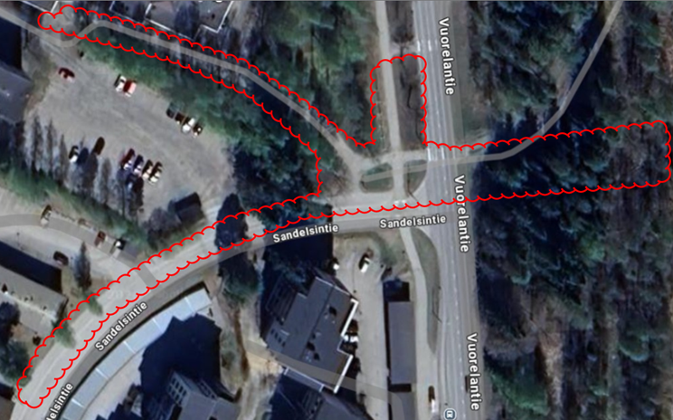 llmakuva risteysalueesta, jolla saneeraus alkaa.