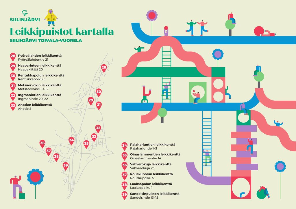 Siilinjärvi toivala-vuorela alueen leikkipuistot kartalla